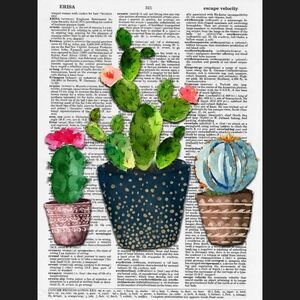 Cactus Trio Dictionary Art Print Home Decor